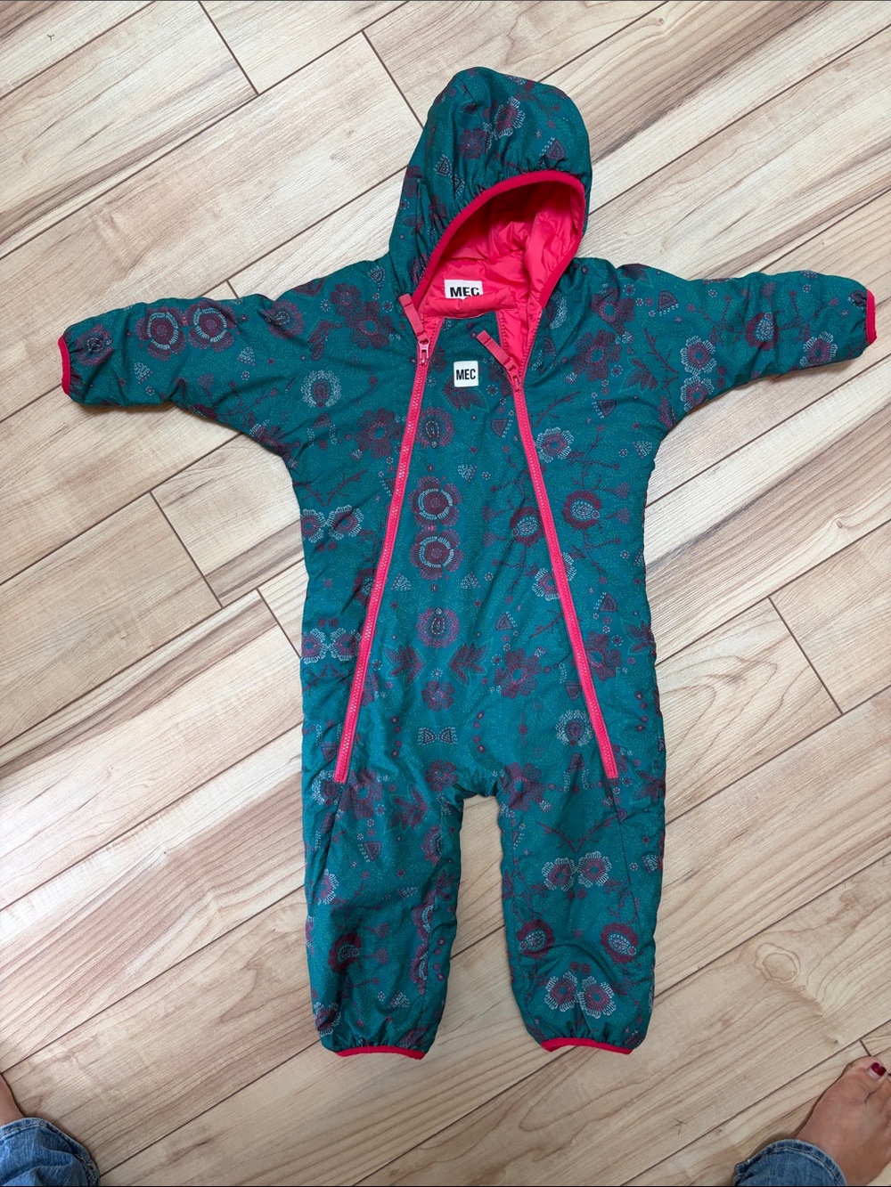 MEC Teal Floral Kids One-Piece with Pink Lining and Trim